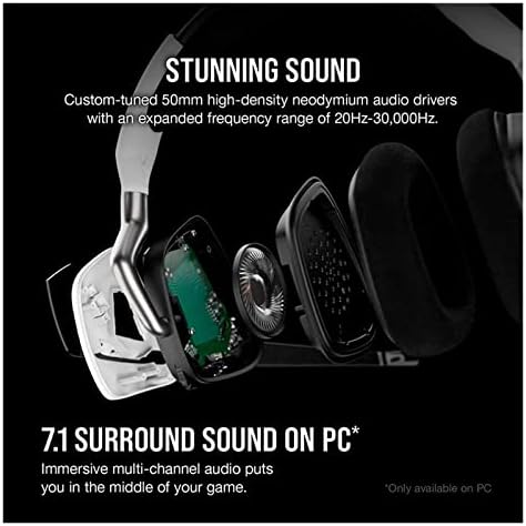 PC için uyumlu 7.1 Surround ses ve karbon ile Kablosuz Oyun kulaklığı (Beyaz renk)