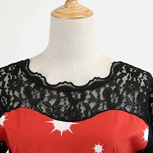 Bayan Noel Elbise Dantel Patchwork Kısa Kollu Flare askı elbise 1950s Vintage Grafik Noel Partisi Abiye