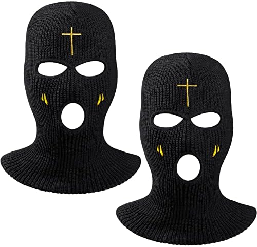 3 Delikli Kayak Maskesi Tasarımlı 2 ADET Yün Örme Üç Delikli Maske Bere Kış Tam yüz kapatma Açık Hava Sporları için(Siyah, Yeni Stil)
