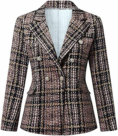Bayan Rahat Ekose Blazer Uzun Kollu Kruvaze Ceket Yaka Yaka Ceket Takım Elbise Kış Çalışma Ofisi Blazer Ceketler