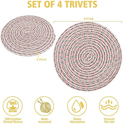 Tutacak seti, Trivets Seti 4 Adet, %100 % Saf pamuk ipliği Örgü Trivets Sıcak Yemekler için/Tencere / Kase/Çaydanlık