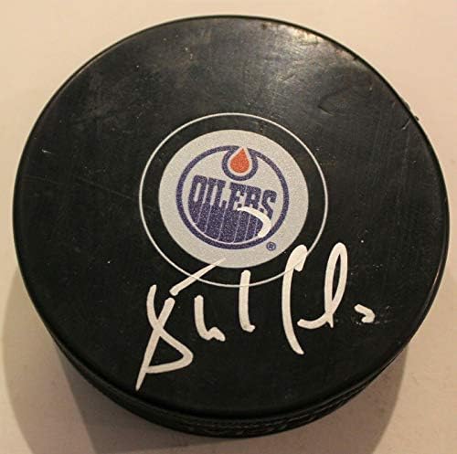 Bernie Nicholls İmzalı Edmonton Oilers Logosu İmzalı Hokey Diski w / COA İmzalı NHL Diskleri