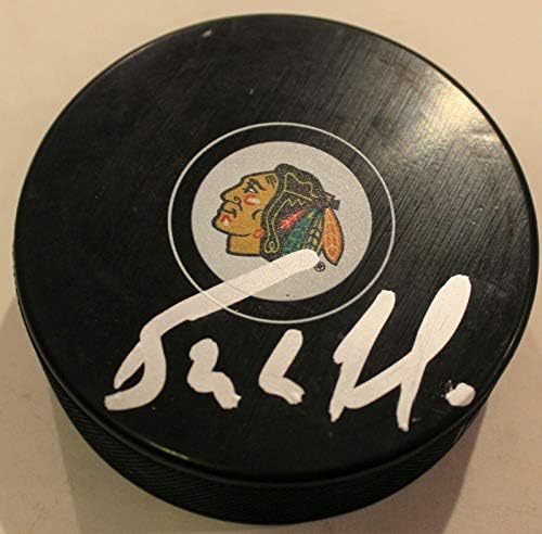 Bernie Nicholls İmzalı Chicago Blackhawks Logosu İmzalı Hokey Diski w / COA İmzalı NHL Diskleri
