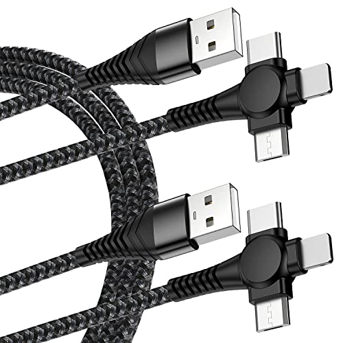ıncofan 3 in 1 Çok Hızlı Şarj Kablosu (2 Paket 4FT) Naylon Örgülü Çoklu Konektörler iPhone, iPad, Samsung, Kindle için Evrensel USB