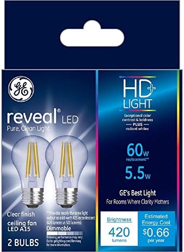 GE Reveal LED ampuller, 60 Watt Eqv, HD + ışık, A15 Tavan Vantilatörü Ampuller, Orta Taban (2'li Paket)