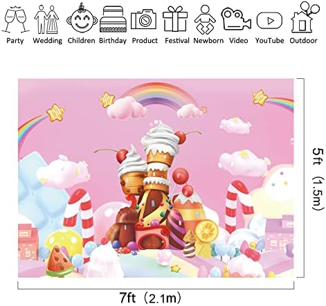 Rıyıdecor Candyland Lolipop Zemin Polyester Kumaş Pembe Tatlı Karikatür Gökkuşağı Çocuklar Kale Kumaş Kız Prenses 7 W x 5 H Ayaklar