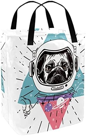 Karikatür Uzay Köpek Pug Astronot Baskı Katlanabilir çamaşır Sepeti, 60L Su Geçirmez çamaşır sepetleri Çamaşır Kutusu Giysi Oyuncak