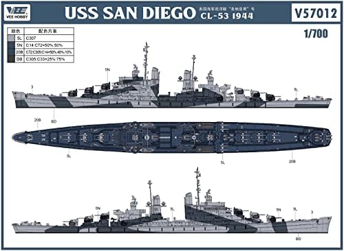 Vee Hobı VEEV57012 1/700 ABD Donanması Hafif Kruvazör San Diego CL-53 1944 Düzenli Baskı Plastik Model