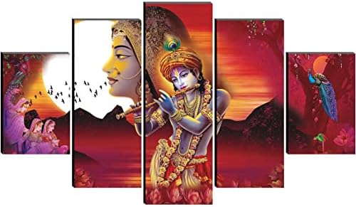 SAF 5 Set Radha Krishna Dini modern sanat Ev dekoratif duvar tablosu 30 inç x 18 inç PNLS32228