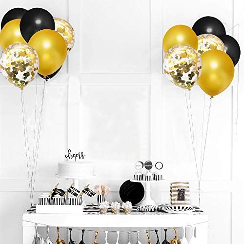 Siyah ve Altın Konfeti Balonları, 50 Paket 12 inç Lateks Altın Balonlar Parti Balon Mezuniyet Düğün Doğum Günü Süslemeleri için Altın