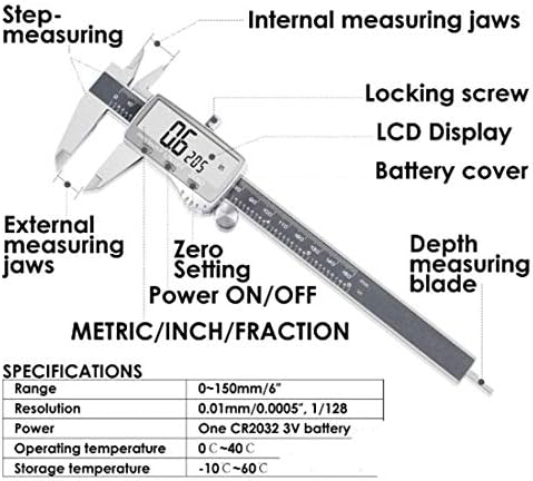 JF-XUAN ölçme aracı Tam Ekran Paslanmaz Çelik Puanı dijital ekran Sürmeli Kumpas Elektronik Kumpas 0-150mm (Boyut : 0-150mm) Kaliperleri