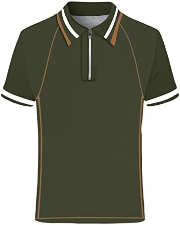 XXBR erkek Fermuar polo gömlekler Kısa Kollu Renk Blok Şerit Patchwork Golf Gömlek Yaz 1/4 Zip Boyun Yaka Yaka Tops