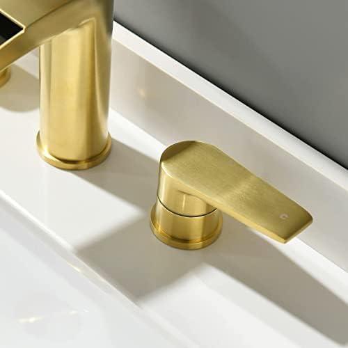 Fırçalanmış Altın Banyo lavabo musluğu, Şelale Pirinç RV Banyo Musluk, Metal Pop Up Drenaj ve Su Besleme Hattı Phiestina, SGF05-BG