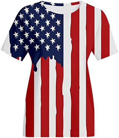 4th Temmuz Tee Gömlek Kadınlar için Kısa Kollu O-Boyun T-Shirt Amerikan Bayrağı Yıldız Çizgili Vatansever Gömlek Tunik Üstleri