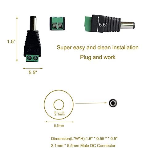 DC konektörü 5.5 mm x 2.1 mm jak soketi erkek ve dişi LED CCTV için adaptör güç dönüştürme LED şerit ışık bağlantısı 5 adet (Renk: