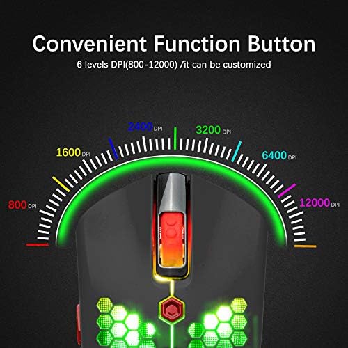 FELİCON Kablolu Hafif Oyun Faresi, PAW3325 12000DPI Mıce11 RGB Arkadan Aydınlatmalı Fareler 7 Düğmeli Programlanabilir Sürücü, Ultralight