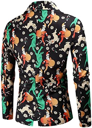 BEUU Erkekler Noel Baskı 2 Parça Blazer Ceket Ceket ve Pantolon Rahat Ince Düğmeler Takım Elbise Uzun Kollu Yaka Cep Hırka