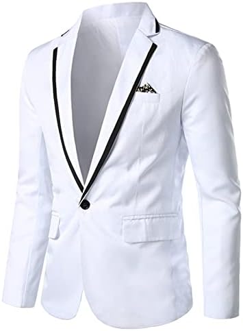 Erkek Slim Fit Hafif Takım Elbise Ceket Bir Düğme Yaka Slim Fit İş Blazer Casual Düğün Parti Spor Ceket (Beyaz, Büyük)