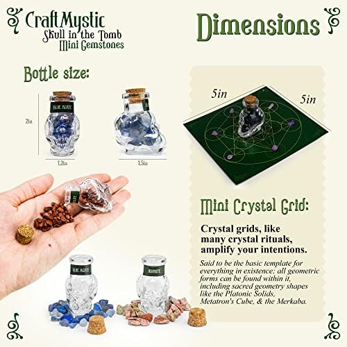 Kafatası Büyü Kavanozlarında Büyücülük için Kristaller-Mezar Kutusunda Kristal Izgaralı Gerçek Kristal Cips Seti-Kadınlar için Cadı