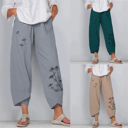 felwors Geniş Bacak Pantolon Kadınlar için, Keten Kırpılmış Gevşek Fit Pamuk Geniş Bacak Kapriler Pantolon Rahat Rahat Pantolon Geniş