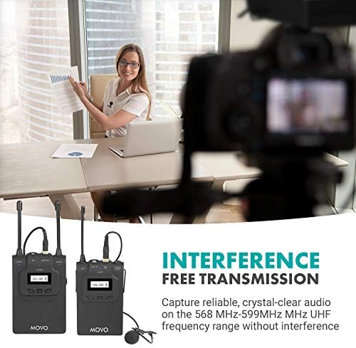 Yaka Mikrofonu ve Bodypack Verici, Taşınabilir Alıcı ve DSLR Kameralar için Ayakkabı Montajlı Movo WMIC80 UHF Genişletilebilir Kablosuz