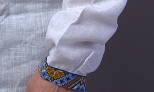 Ukrayna Vyshyvanka erkek İşlemeli Beyaz Mavi Sarı Gömlek Keten Düğün L babalar Günü Satış