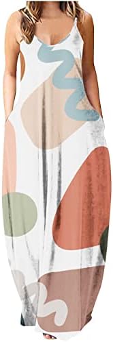 Yaz elbisesi Kadınlar için 2023 Rahat Sevimli Baskı Spagetti Kayışı V Boyun Kolsuz Gevşek Maxi Tunik Elbise