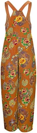 Bayan Tulum Baggy Bayan Vintage Çiçekli Baskılar Sapanlar O Boyun Tulum Cepler Tulum Uzun Moda Elbiseler