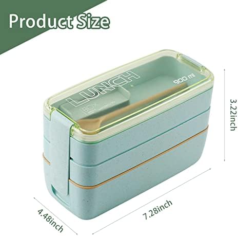 2 Paket İstiflenebilir Bento Kutusu 3'ü 1 Arada Bölme Buğday Samanı Bento yemek kabı Sızdırmaz Çevre Dostu Yemek Hazırlama Öğle Yemeği