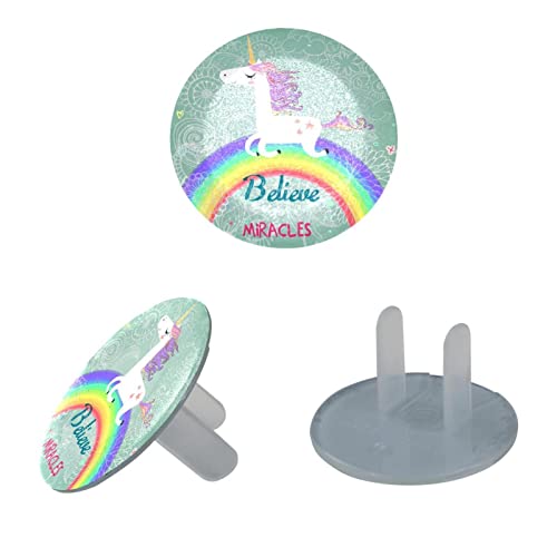 Gökkuşağı Plastik Çıkış Kapakları ile sevimli Unicorn, 12 Paket Fiş Koruyucu, Elektrik prizleri için 2 uçlu yuvarlak plastik Fişler,
