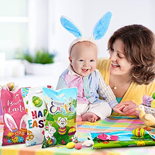 72 Adet Paskalya hediye keseleri Plastik Büyük Paskalya ikram çantaları Çocuklar için Yeniden Kullanılabilir Tavşan Tavşan Yumurta
