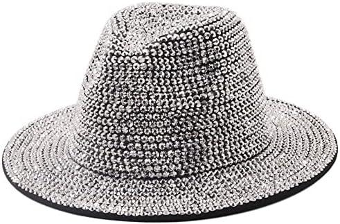 Rulutı kadın Bling Taklidi Geniş Panama Şapka vizör fötr şapka kep lambası Up Caz Kapaklar Kostüm Şapka Aksesuar Erkek Bayanlar, 56-58cm