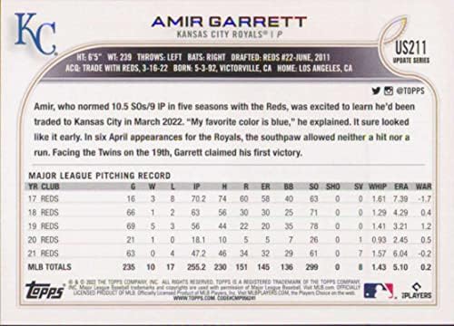 2022 Topps Güncellemesi US211 Amir Garrett NM-MT Kansas City Kraliyet Beyzbolu