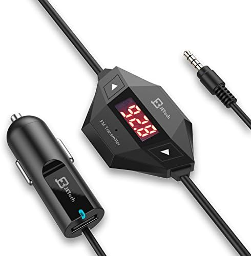 JETech Kablosuz FM Verici Radyo Araç Kiti Akıllı Telefonlar için Paket 3.5 mm Ses Fişi ve araba şarjı (Siyah)
