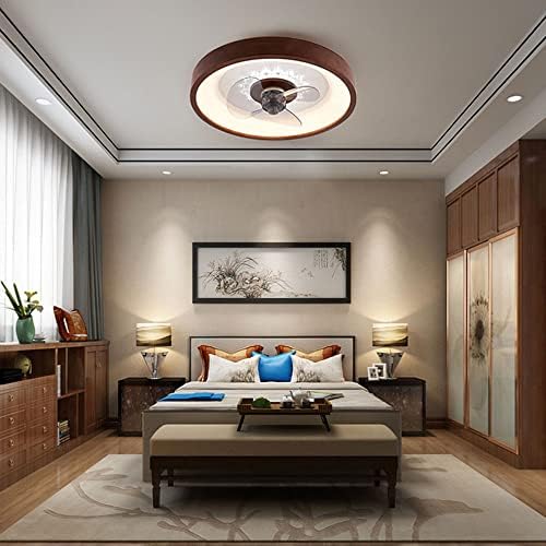 IBalody Modern kahverengi 20in tavan fanı ışık kapalı düşük profil tavan fanı ışıkları ile 60 W LED dim tavan ışıkları Fan aydınlatma