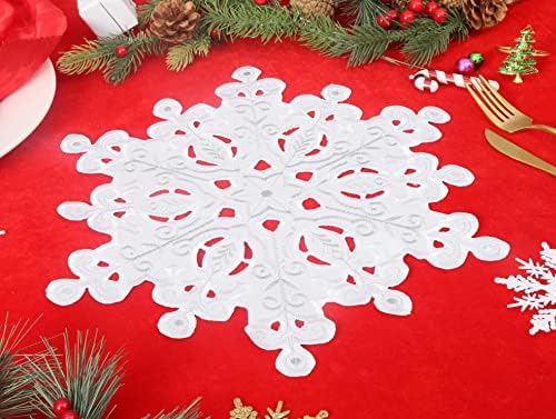 GRANDDECO Tatil Noel Placemat 14 2 Set Cutwork İşlemeli Kar Taneleri Dresser Eşarp Masa Topper Ev Yemek için Noel Masa Üstü Dekorasyon
