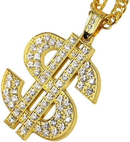 COMMİA 18K Altın Kaplama Dolar Zincir Kolye, Erkekler için Sahte Altın Zincir, dolar İşareti Hip Hop Zincir Kolye Kolye Erkekler ve