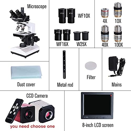 ZLDQBH Profesyonel Laboratuvar Biyolojik HD trinoküler Mikroskop Zoom 2500X + USB Elektronik Dijital CCD kamera + 8 inç LCD