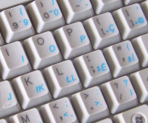 Masaüstü, Dizüstü Bilgisayar ve Dizüstü Bilgisayar için Şeffaf Arka Plan üzerinde Mavi Harfli Arnavutça Klavye Çıkartmaları