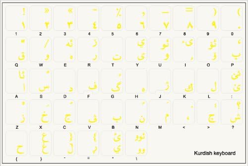 Masaüstü, Dizüstü Bilgisayar ve Dizüstü Bilgisayar için Şeffaf Arka Plan üzerinde Sarı Harfli Kürtçe Klavye Etiketi