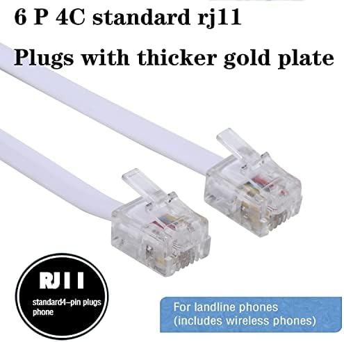 Standart RJ-11 6P4C Fişli Telefon sabit Hat Uzatma Kablosu Kablosu Kablosu (3Ft-3Pack, Beyaz)