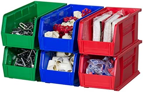 Akro-Mıls 30250 AkroBins Plastik Saklama Kutusu Asılı İstifleme Kapları, Kırmızı, (6'lı Paket) ve 30230 AkroBins Plastik Asılı İstiflenebilir