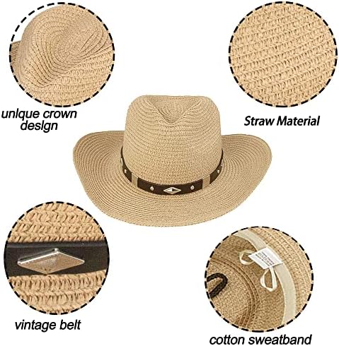 Kadın Batı hasır kovboy şapkası Plaj Cowgirl güneş şapkası Ayrılabilir Kemer ile Halat Dekor Açık Yaz