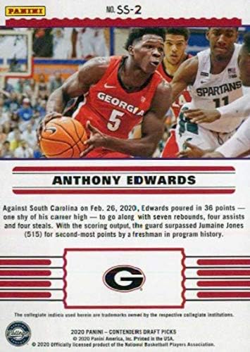 2020-21 Panini Yarışmacıları Taslak Seçtikleri Ön Sıradaki Koltuklar 2 Anthony Edwards Georgia Bulldogs RC Çaylak Basketbol Ticaret