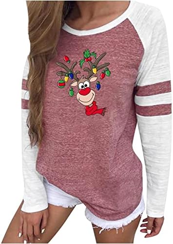Atletik T Shirt Noel Tarzı T Shirt Kadın Noel ışık geyik Baskılı Rahat Crewneck Iş Rahat Kıyafetler