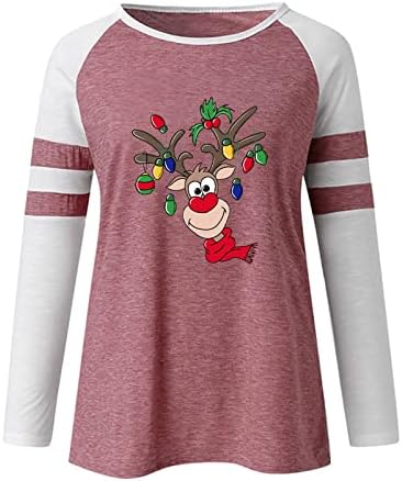 Atletik T Shirt Noel Tarzı T Shirt Kadın Noel ışık geyik Baskılı Rahat Crewneck Iş Rahat Kıyafetler