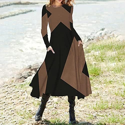 NOKMOPO Artı Boyutu Elbise Kadınlar için Moda Rahat Baskılı Yuvarlak Boyun Kazak Uzun Kollu Elbise
