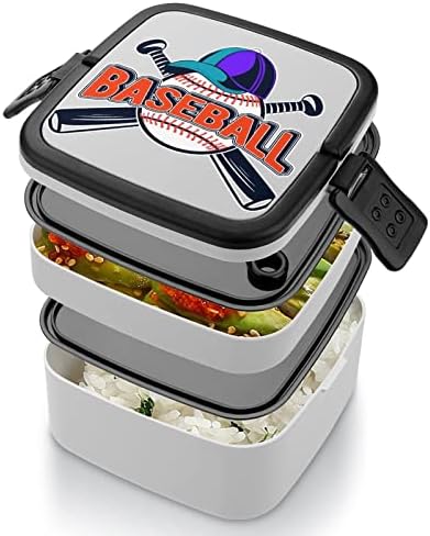 Beyzbolu Seviyorum Çift İstiflenebilir Bento yemek kabı Yeniden Kullanılabilir yemek kutusu Gereçler Seti ile Yemek Yemek Piknik Okul