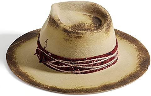 RUEDIGER Geniş fötr şapka şapkalar Erkekler Kadınlar ıçin %100 % Yün Keçe Panama Çiftlik Sahibi Şapka Yıldırım Logosu Sıkıntılı / Yanmış