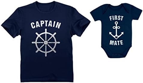 Kaptan ve İlk Mate Baba ve Bebek Eşleştirme Kıyafetler Babalar Günü Baba Bana Gömlek Kaptan Donanma Büyük/Mate Donanma 18M (12-18M)